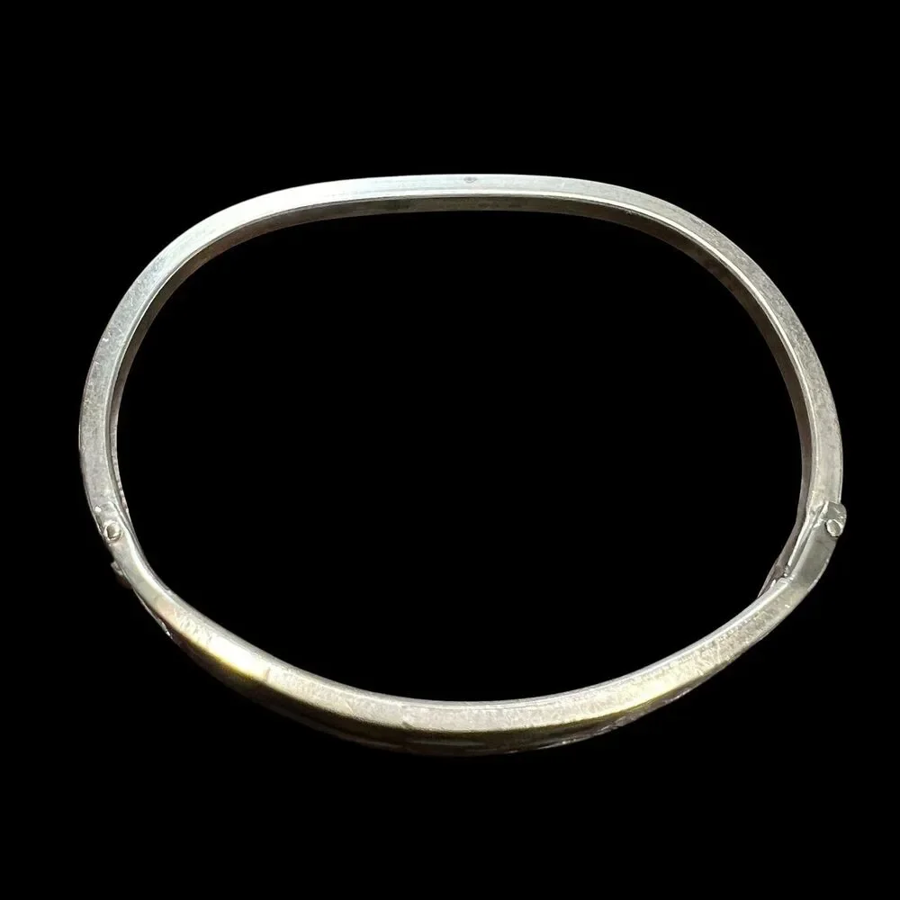 Vintage Alpaca Mexico Abalone Bangle Bracelet Silver Tone 7.5 in Signed Inlay